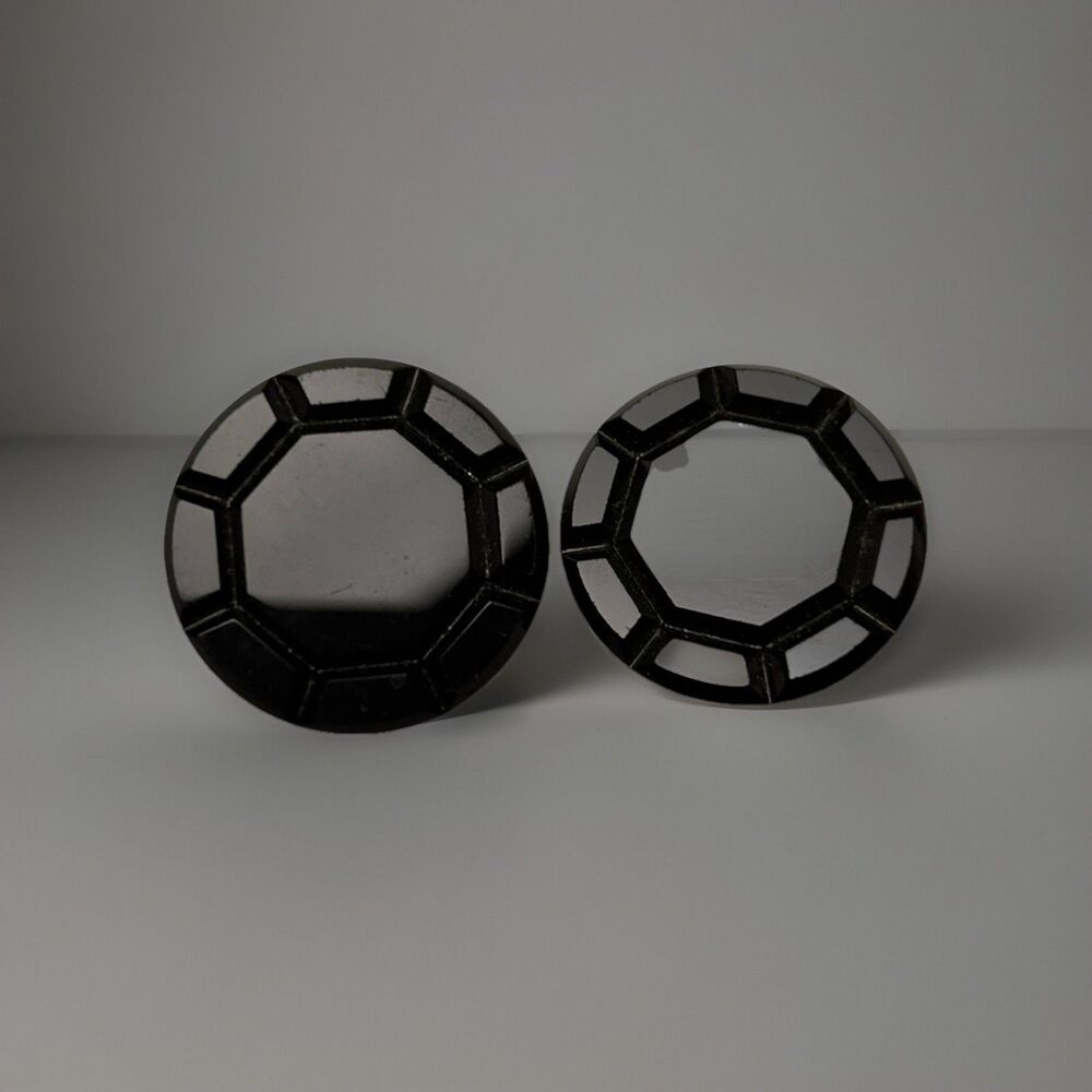Vintage Japan Black Faceted Clip On Earrings Octagon Statement Costume Jewelry